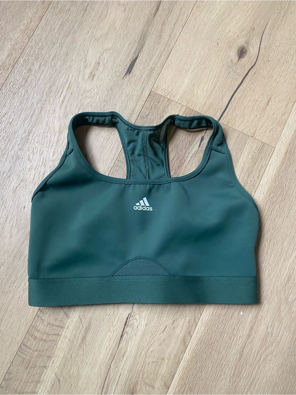adidas Forest Green Racerback Sports Bra with Elastic Underband